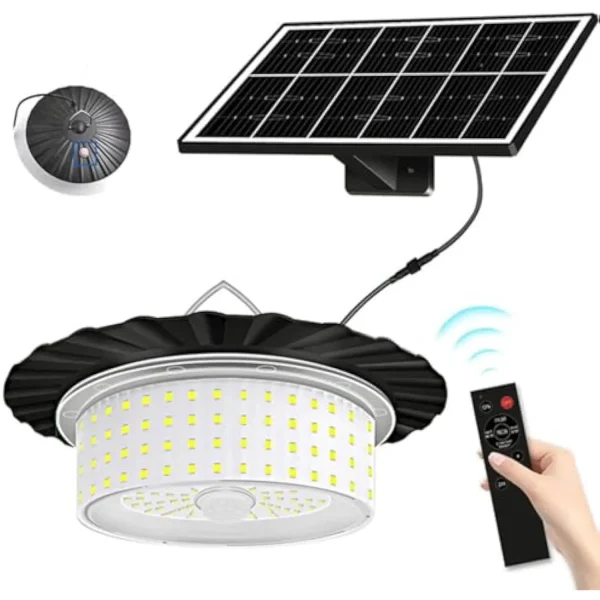 Solar Shed Light, 2025 Upgraded Pendant Light with Moving Sensor for Summer，244 LED 360° Waterproof Floodlight with Remote Cont